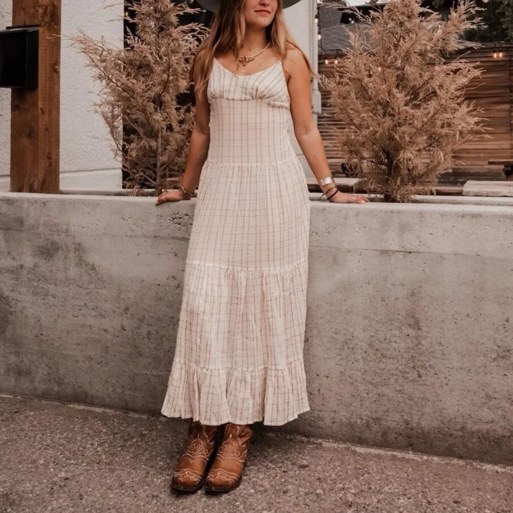 Free People Marigold Maxi Cotton Gauze Dress In Canvas Combo